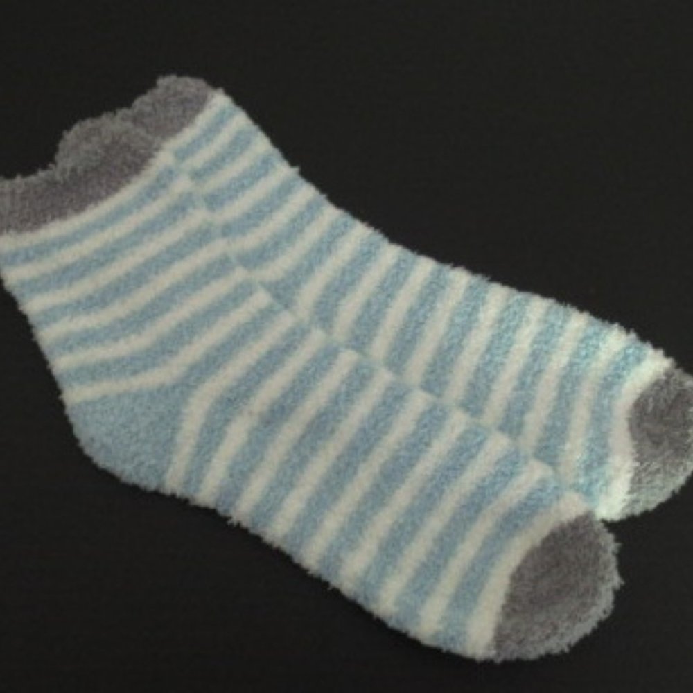 Gray, White, and Blue Stripped Fuzzy Socks